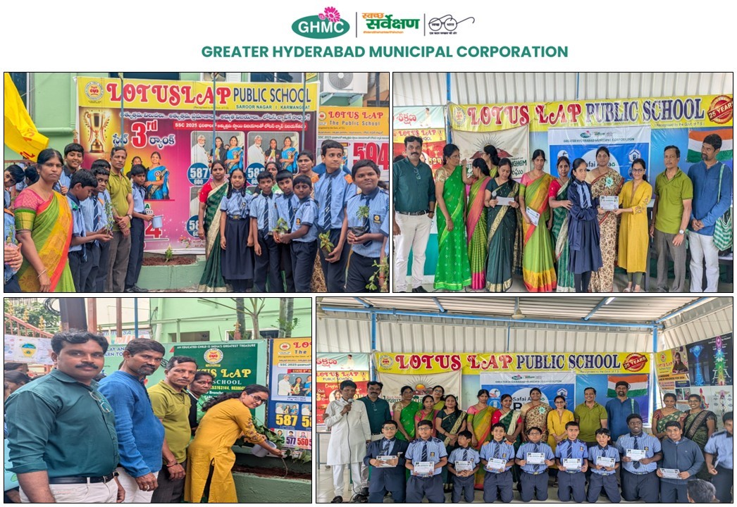 GHMCOnline's tweet image. Under the #SafaiApnaoBimaariBhagao 2025 campaign, GHMC, NGO partners, and Lotus Lap Public School jointly organized Vana Mahotsavam in Saroor Nagar.
With the slogan “Clean Hyderabad, Green Hyderabad!”, students led awareness efforts through a rally and took part in Waste-to-Art…