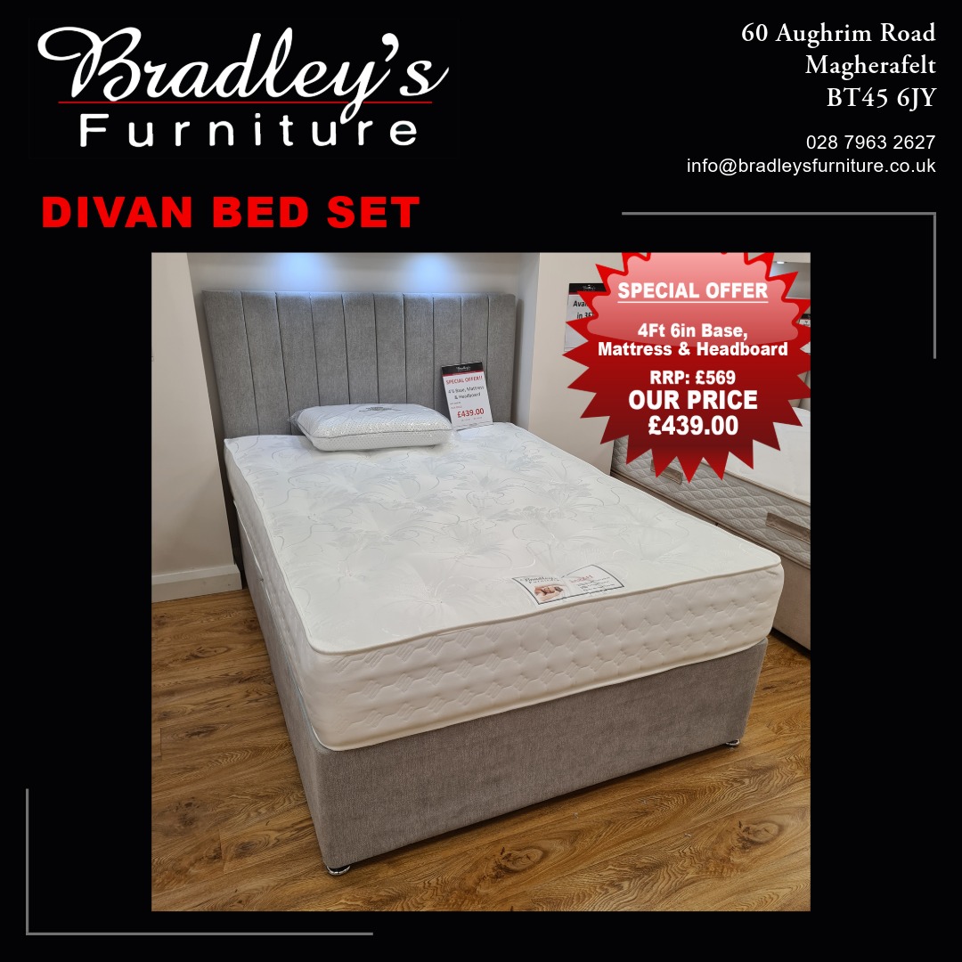 Bradleys_Furn's tweet photo. Sarah &amp; Rose Divan Beds✨
This great-value set includes everything you need:
✔️ 4ft 6in Base (Double)
✔️ Comfortable Mattress
✔️ Matching Headboard
Elegant, practical, and ready to transform your bedroom.

#MidUlster #BradleysFurniture #DivanBed #BedroomStyle https://t.co/aAGcstLvgh