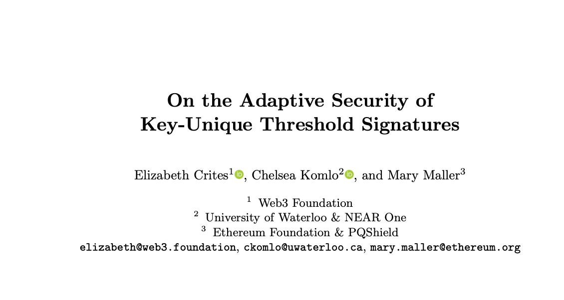 Think your threshold sig scheme is adaptively secure? Think again.

New work shows impossibility results for a broad class of practical, key-unique schemes (BLS, Schnorr, ECDSA).

Standard assumptions aren’t enough—even interactive ones fall short. 

Let's see 👇