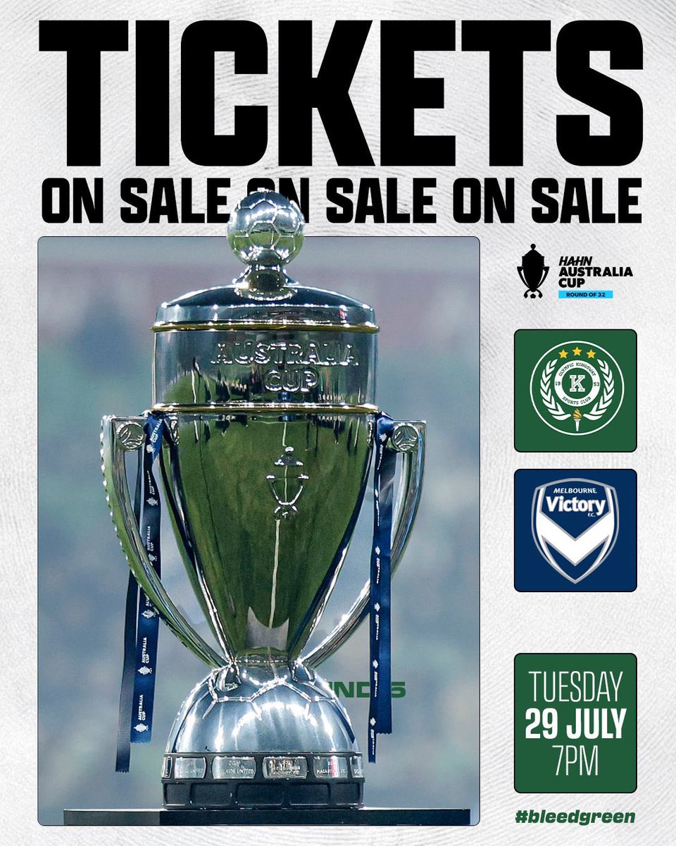 Olympic Kingsway SC (@olympickingsway) on Twitter photo TICKETS ON SALE ๐ซ
The biggest game in 72 years.
Olympic vs Melbourne Victory
๐ <a href="/AustraliaCup/">Hahn Australia Cup</a>
๐
Tuesday, July 29
๐ <a href="/gomvfc/">Melbourne Victory</a>
๐๏ธ Olympic Stadium, Madeley
This will be ๐ฅ๐ฅ๐ฅ๐ฅ๐ฅ
Wear GREEN #BleedGreen
Tickets ๐ซ
ticketebo.com.au/olympic-kingswโฆ TICKETS ON SALE ๐ซ
The biggest game in 72 years.
Olympic vs Melbourne Victory
๐ <a href="/AustraliaCup/">Hahn Australia Cup</a>
๐
Tuesday, July 29
๐ <a href="/gomvfc/">Melbourne Victory</a>
๐๏ธ Olympic Stadium, Madeley
This will be ๐ฅ๐ฅ๐ฅ๐ฅ๐ฅ
Wear GREEN #BleedGreen
Tickets ๐ซ
ticketebo.com.au/olympic-kingswโฆ