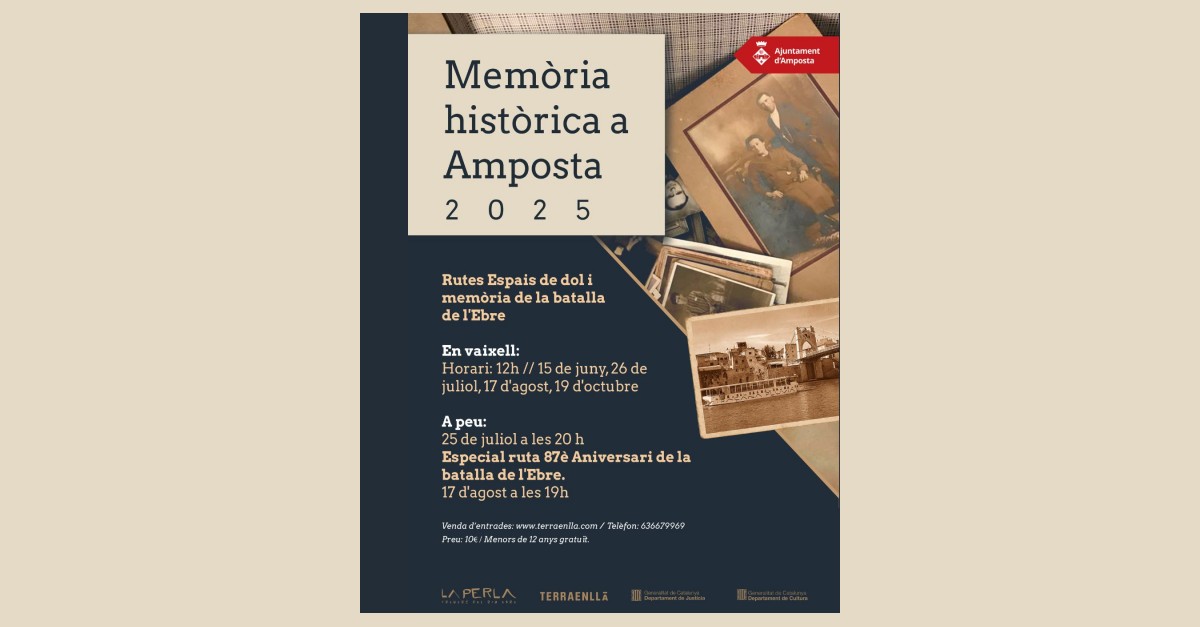 🚶‍♂️El proper 17 d'agost, us esperem a les Rutes de Memòria històrica a #Amposta on descobrireu espais de dol i memòria de la Batalla de l'Ebre. A peu o en vaixell! 

Més informació 👉 tuit.cat/SyZgU

#TerresdelEbre