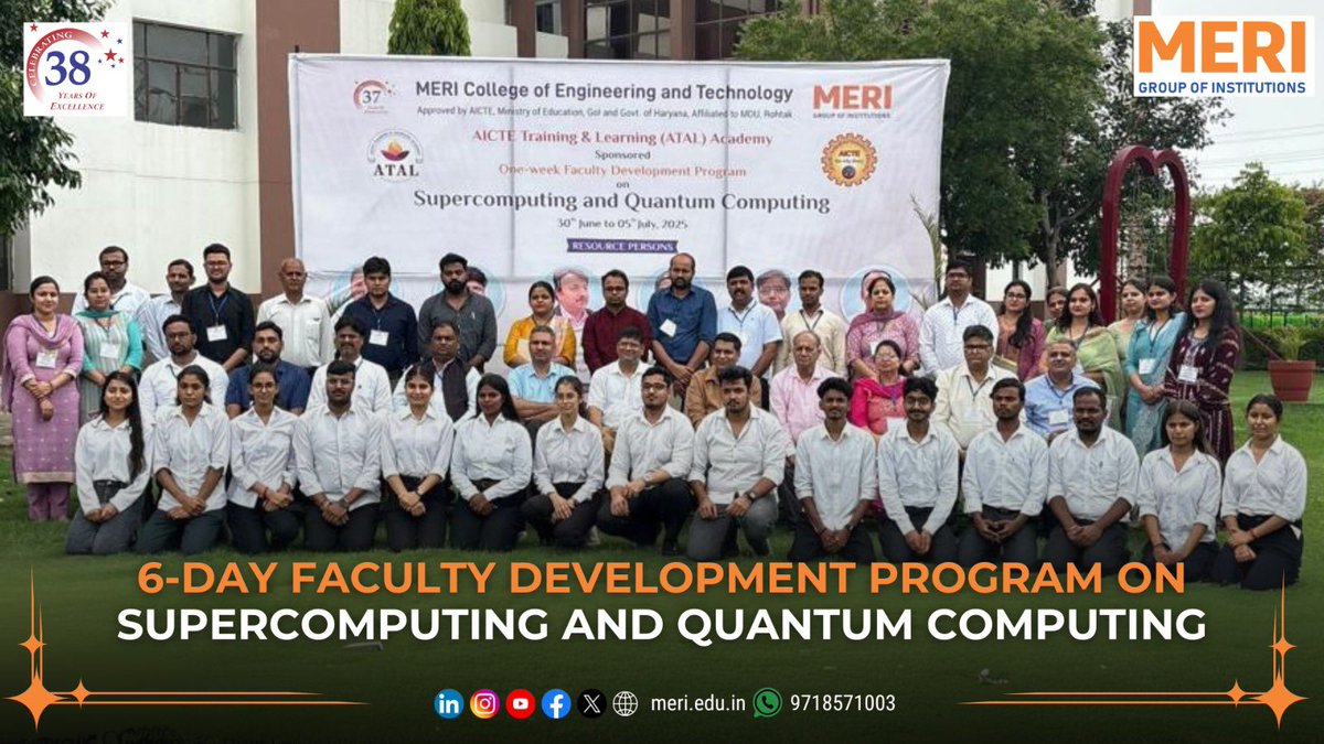 meri_college's tweet image. Advancing academic excellence at @meri_college 🎓
We hosted a 6-day FDP on Supercomputing &amp;amp; Quantum Computing (30 June–5 July) under #ATALAcademy.
Thanks to all experts, faculty &amp;amp; organizers for making it a success!
#fdp2025 #mericollegeofengineeringandtechnology