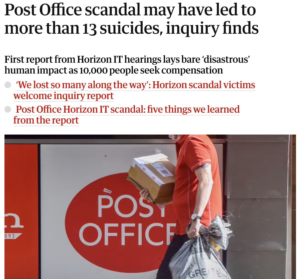 suicideresearch's tweet image. Utterly heartbreaking 💔
"Post Office scandal may have led to more than 13 suicides, inquiry finds"
theguardian.com/uk-news/2025/j…
People become suicidal when they feel defeated, and humiliated from which they cannot escape. That sense of being trapped is the key driver to suicide…