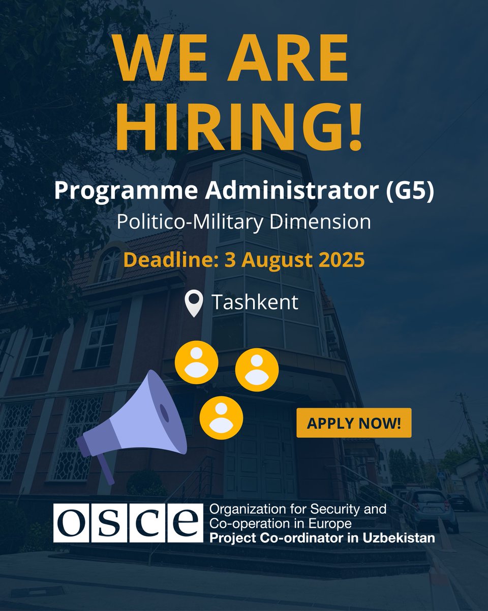 OSCE_PCUZ's tweet image. 📢 The PCUz invites interested and qualified candidates to apply for the vacant position of Programme Assistant within the Politico-Military Dimension!
🔗Apply: vacancies.osce.org/jobs/programme…