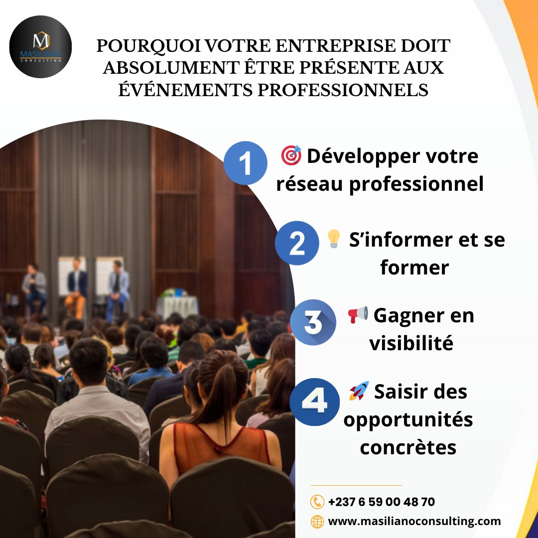 Masilianosarl's tweet photo. 🎯 Participer à un séminaire, une foire ou un salon peut transformer votre business.
Voici 4 bonnes raisons :
🤝 Réseau
🎓 Formation
👀 Visibilité
🚀 Opportunités
MASILIANO vous accompagne à chaque étape.
📲 https://t.co/fSbFGmv80w
#ÉvénementPro #SalonPro #MasilianoConsulting https://t.co/B0mL3xwtvc