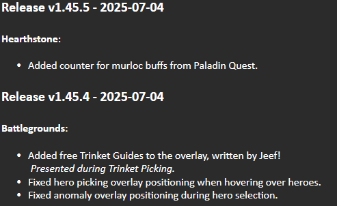 Fertasticshow's tweet photo. [DeckTracker] La actuallización 1.45.4 de nuestro amigo y vecino DeckTracker incluye un contador para los buffs de Murloc de Paladín Misión y una guía gratuita de los Trinkets durante la selección de los mismos, escrita por Jeef. ¡Qué pasada! https://t.co/U7y5Nv3ytn