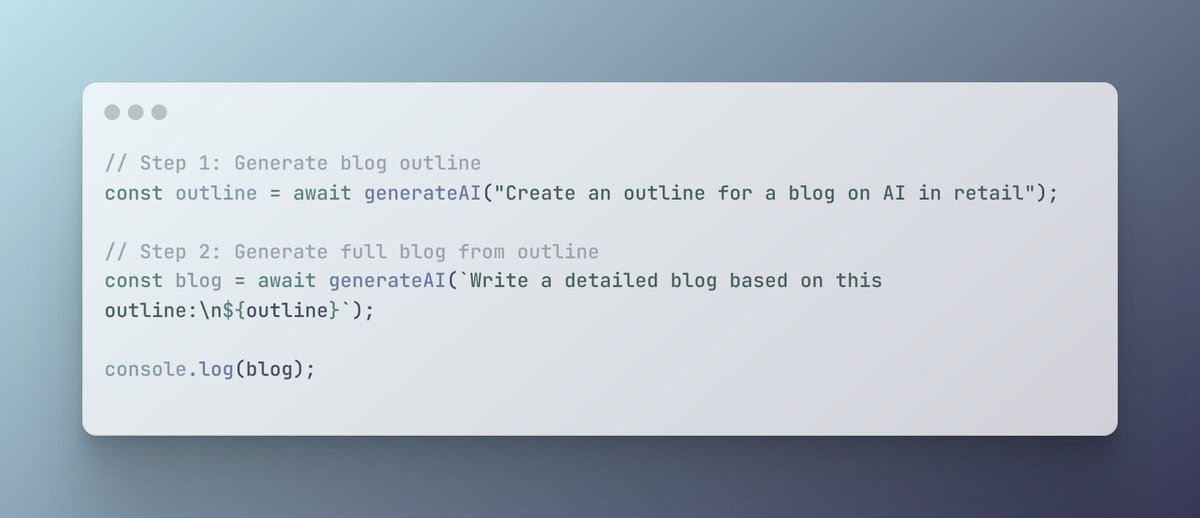 nrachabathuni's tweet image. Create custom AI outputs using prompt chaining for controlled content generation

⚙️ Perfect for scaling SEO content, courses, or documentation with precision!

#GenerativeAI #AIContent #PromptChaining #ContentAutomation #AIWriting #JavaScript #LLMs #OpenAI