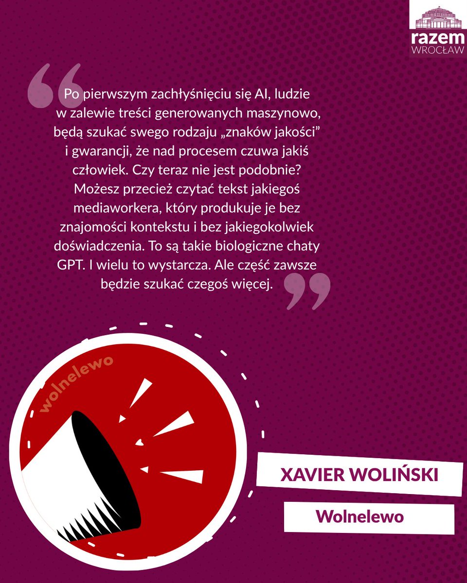 RazemWroclaw's tweet photo. Nowe technologie, praca platformowa, AI zamiast ludzi. Jak bronić praw pracowniczych w cyfrowym świecie?
📅 Piątek 11.07, 18:00
📍 Biuro RAZEM, DH Feniks, Wrocław

🎙 @MartaStozek, Hubert Walczyński, @wolnelewo 

Prowadzenie: @FlorentynaGust

#AI #praca #technofeudalizm #bigtech https://t.co/v2YmKzRV8B