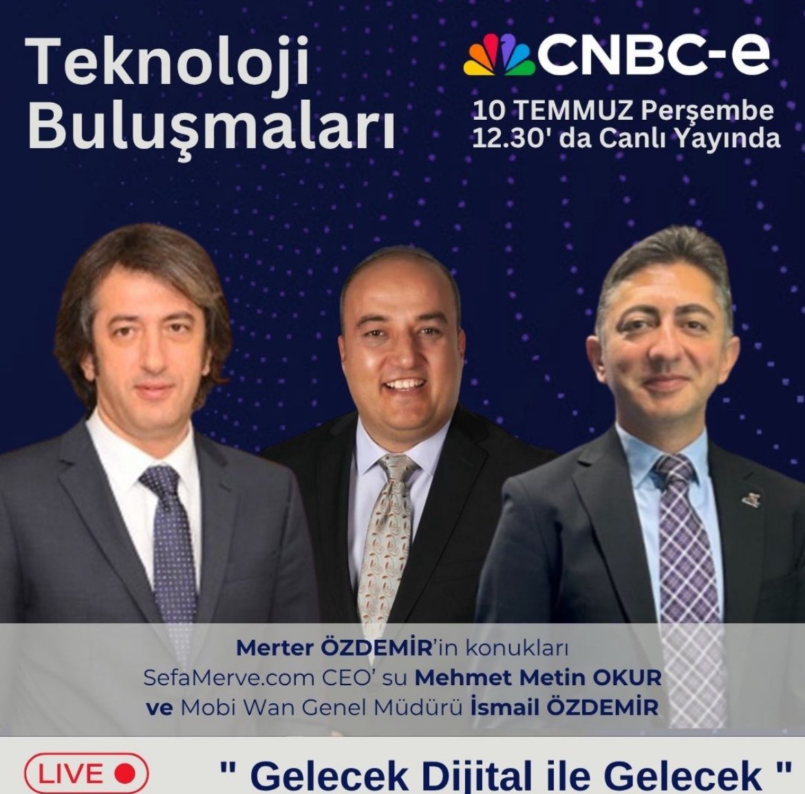 Eticaret ve e-ihracat duayeni Metin Okur ile birlikte <a href="/merterozdemir/">Merter Özdemir</a> ‘in konuğu  olacağım, Teknoloji Buluşmaları programı, 10 temmuz Perşembe saat 12:30’da CNBC-e canlı yayınında. 
Yarın 12:30’da görüşmek üzere.
#eihracat #yapayzeka #eti̇caret #tarımteknolojileri #katmadeğer