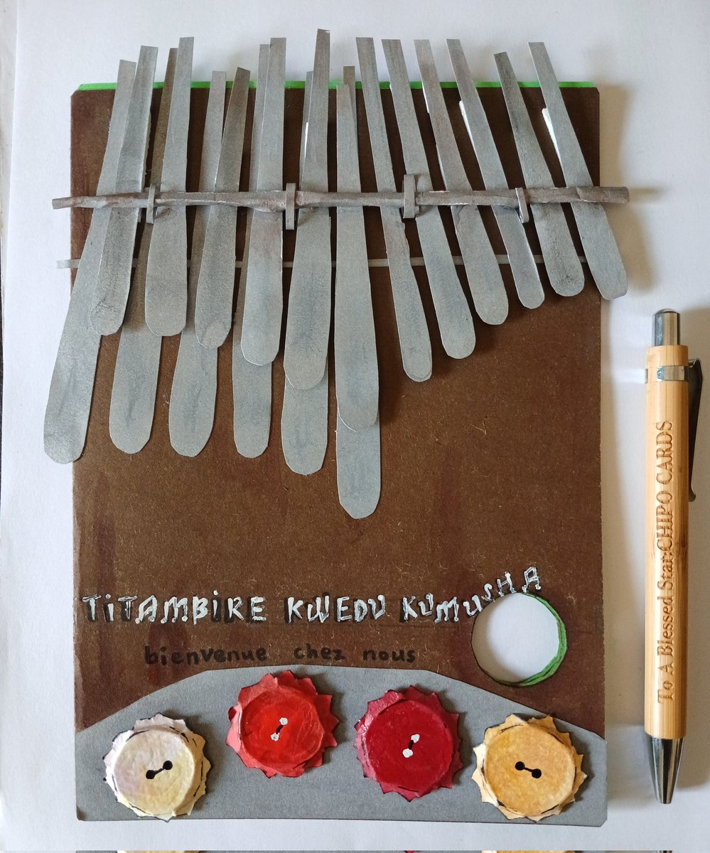 chipocards's tweet image. A greeting card for a non Zimbabwean we went with the traditional mbira with a bit of french... 

#handmade 
#zimbabwe #harare #welcome #traditional