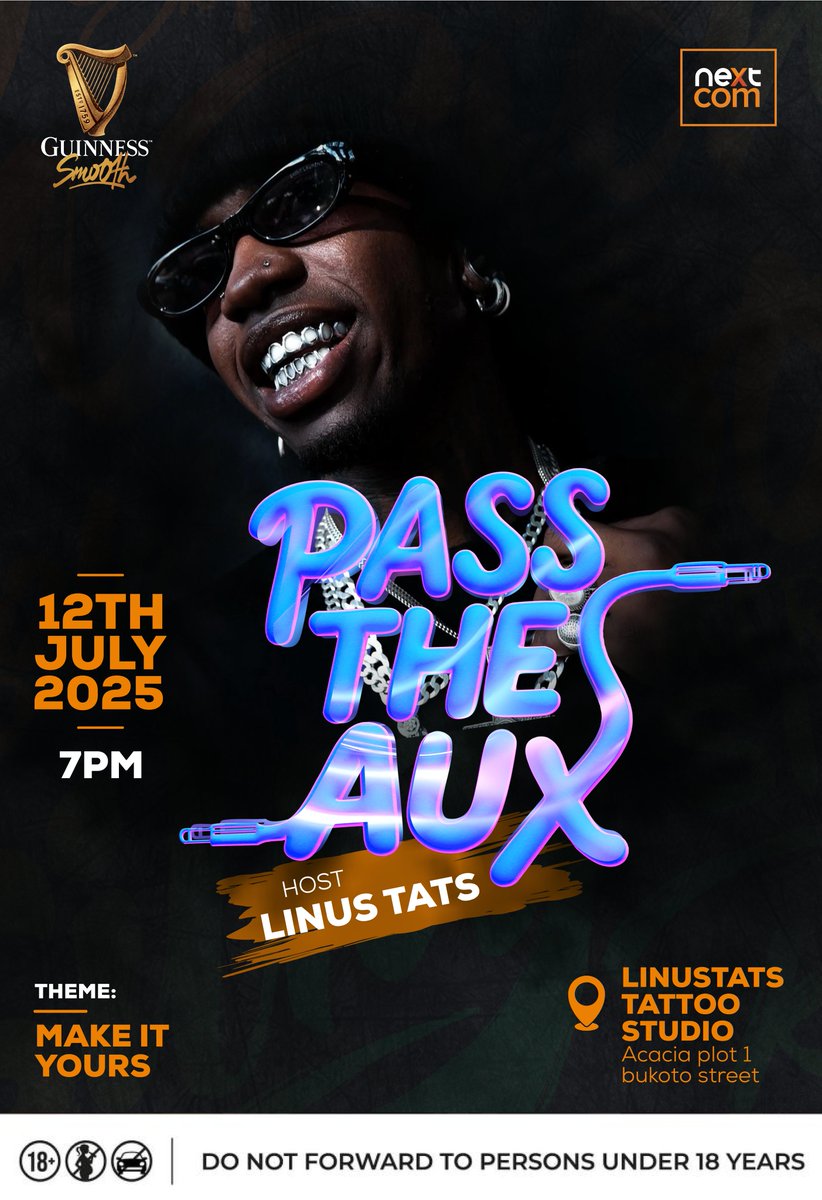 Next com (@nextcommug) on Twitter photo This Saturday, we #PassTheAux and turn up the smooth!
Join us for a night of bold sounds, bold style, and even bolder vibes at <a href="/LinusTats/">Linustats Tattoo Studio</a> Tattoo Studio.
Pull up at 7PM sharp!
#GuinnessSmooth #MakeItYours #NextComUG This Saturday, we #PassTheAux and turn up the smooth!
Join us for a night of bold sounds, bold style, and even bolder vibes at <a href="/LinusTats/">Linustats Tattoo Studio</a> Tattoo Studio.
Pull up at 7PM sharp!
#GuinnessSmooth #MakeItYours #NextComUG