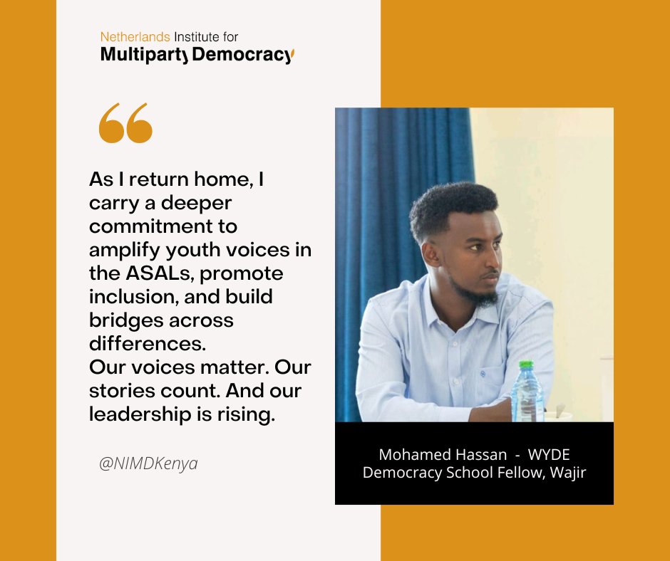 NIMD Kenya (@nimdkenya) on Twitter photo For <a href="/hamud____/">mohamed hassan omar</a> the democracy school was an opportunity for deep learning, honest reflection and collective hope for good governance. As he returns to Wajir, he carries deep commitment to amplify voices in the ASALs. For <a href="/hamud____/">mohamed hassan omar</a> the democracy school was an opportunity for deep learning, honest reflection and collective hope for good governance. As he returns to Wajir, he carries deep commitment to amplify voices in the ASALs.