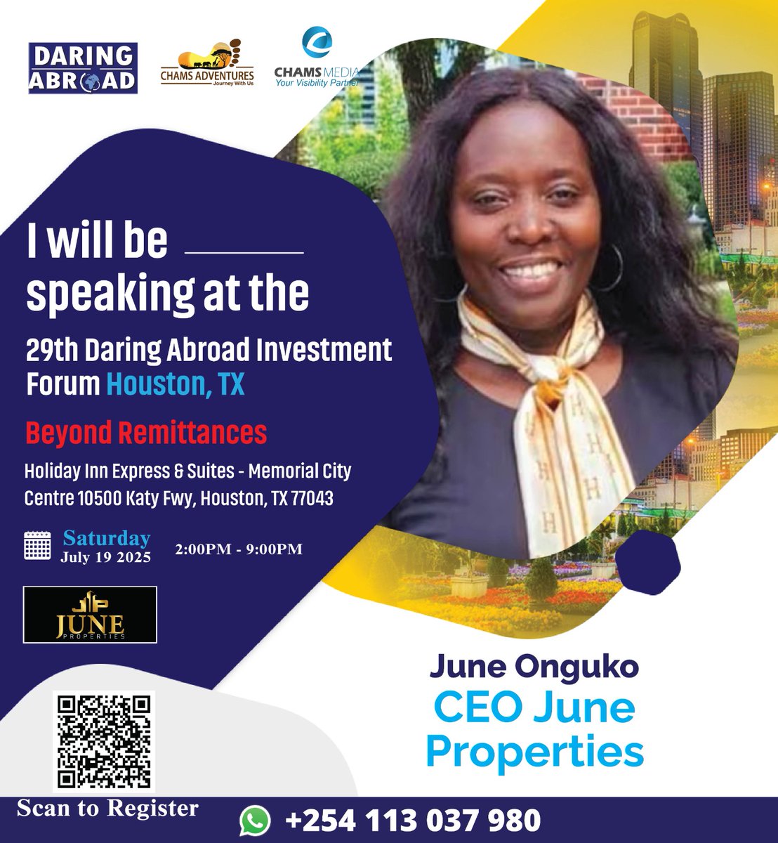 Chams Media (@chamsmedia) on Twitter photo Meet <a href="/Juneonguko/">June Matindu</a> at the 29th Daring Abroad Investment Forum in Houston TX. Entry and Meals 49$. Register here to attend:👇
chamsmedia.com/daring-abroad-…
<a href="/juneproperties/">June Onguko</a>
<a href="/AlexChamwada/">AlexChamwada OGW, MBS</a>
<a href="/ChamsLodwar/">Chams Media Lodwar</a>
<a href="/ChamsAdventures/">Chams Adventures</a>
#DaringAbroadForums
#BeyondRemittances Meet <a href="/Juneonguko/">June Matindu</a> at the 29th Daring Abroad Investment Forum in Houston TX. Entry and Meals 49$. Register here to attend:👇
chamsmedia.com/daring-abroad-…
<a href="/juneproperties/">June Onguko</a>
<a href="/AlexChamwada/">AlexChamwada OGW, MBS</a>
<a href="/ChamsLodwar/">Chams Media Lodwar</a>
<a href="/ChamsAdventures/">Chams Adventures</a>
#DaringAbroadForums
#BeyondRemittances