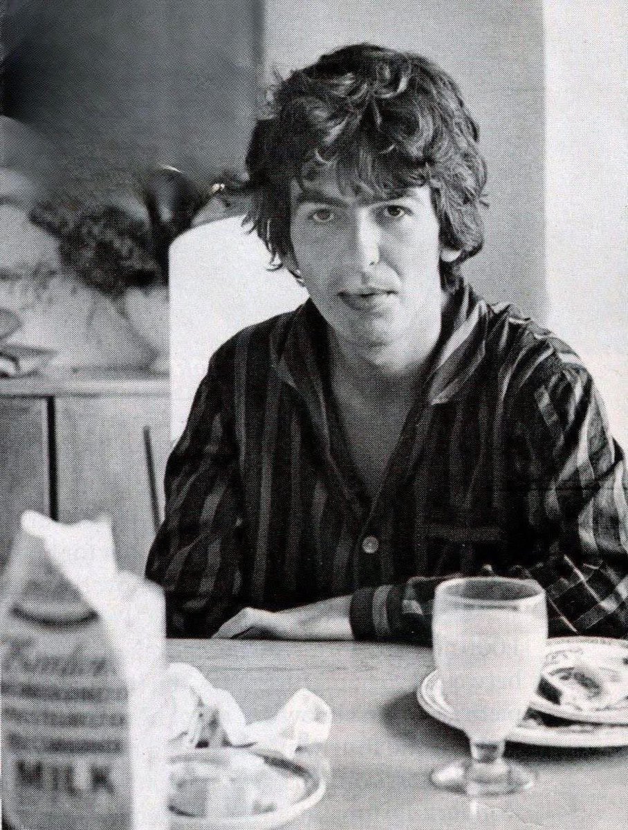 BooksBeatles's tweet image. George Harrison photographed at breakfast by Henry Grossman, 1965.