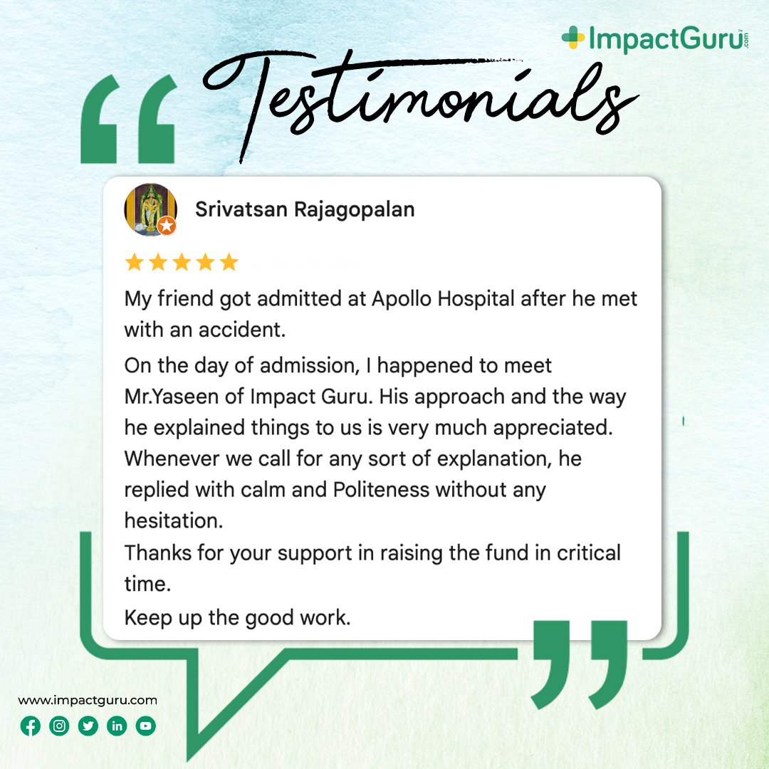 ImpactGuru's tweet photo. Together, we can continue to bring hope and healing to those who need it most💙

#ImpactGuru #Testimonial #Gratitude #KindWords #AlwaysHelp https://t.co/b5sgIZPog6