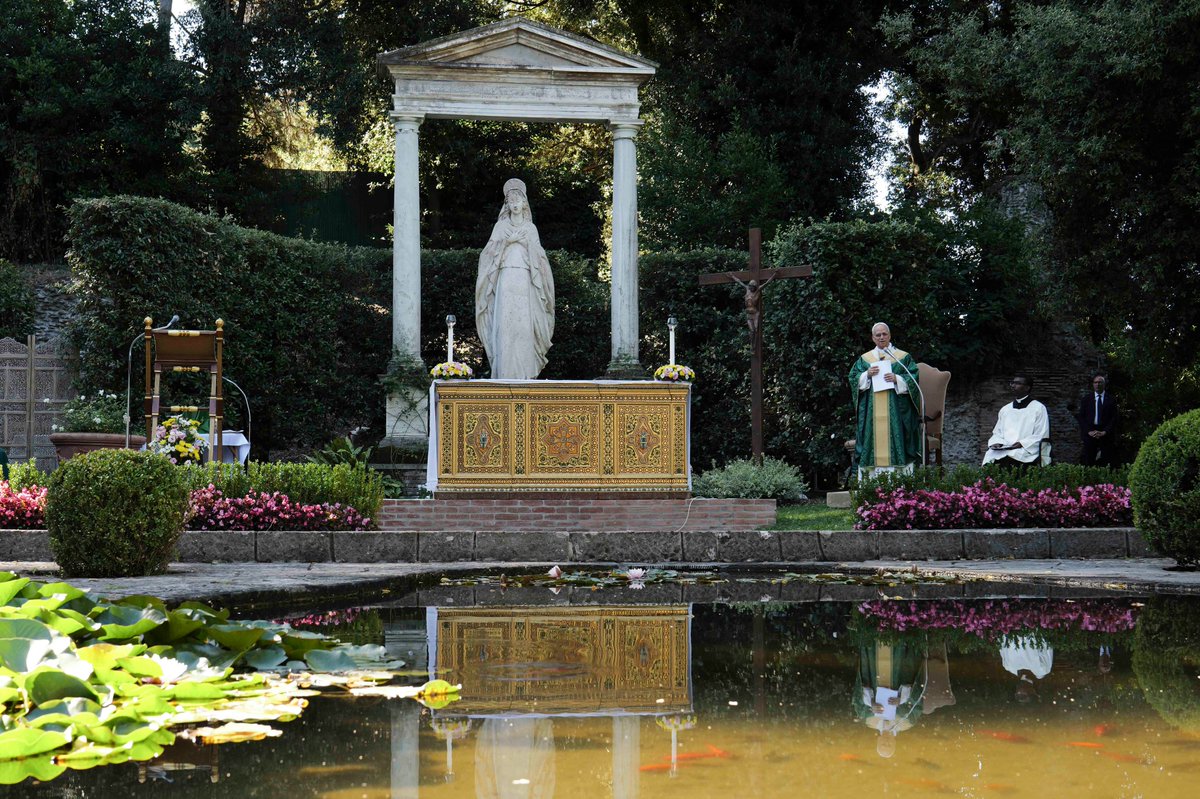 ctrlamb's tweet image. Pope Leo XIV, celebrating a Mass "For the Care of Creation" in the gardens of Castel Gandolfo, said during his homily: "we have to pray for the conversion of so many people, inside and outside the Church, who still do not recognize the urgency of caring for the common home."…