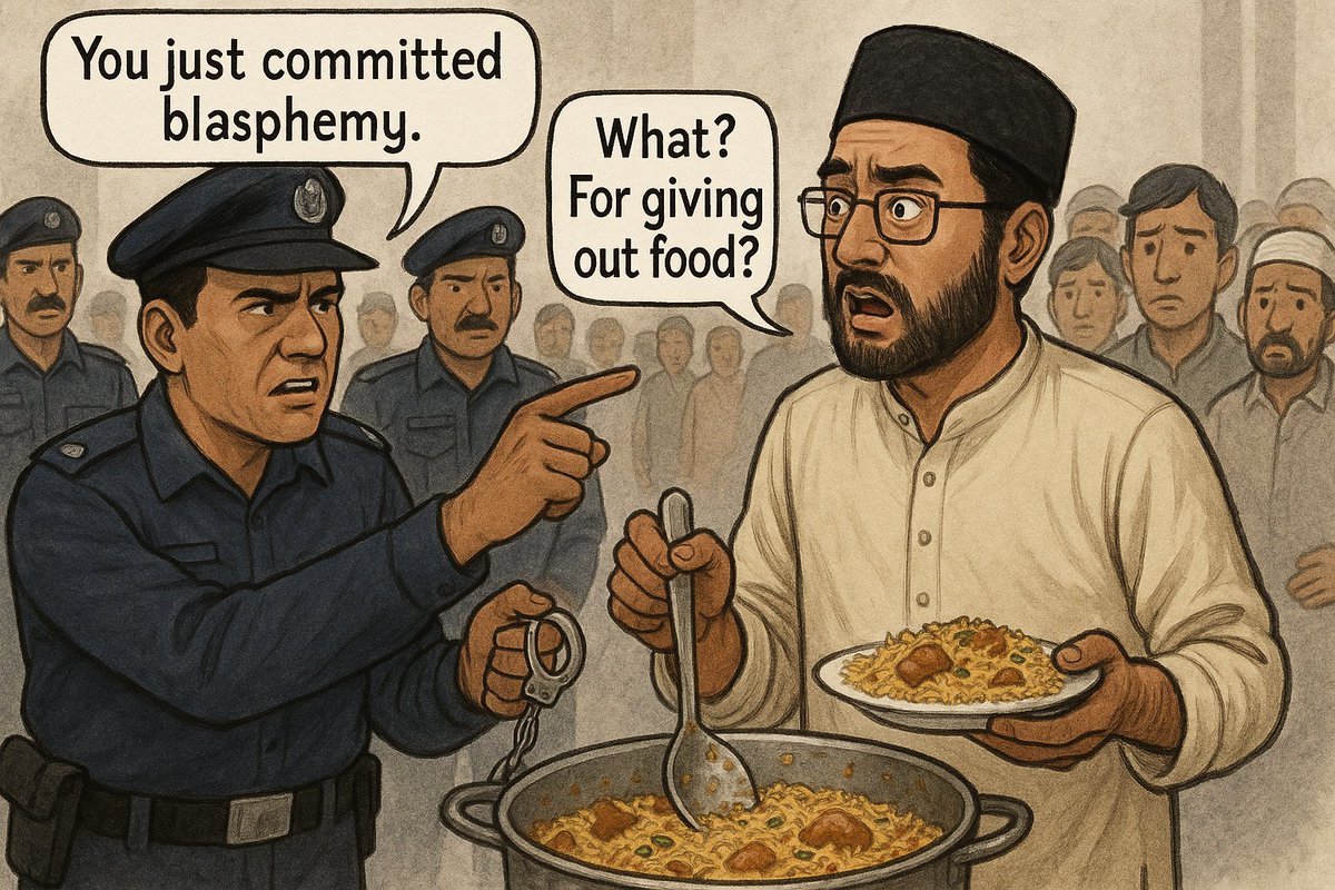 New crime unlocked for #Ahmadis in #Pakistan: Distributing biryani. 

Yes, Distributing Food is now a #blasphemy act for #Ahmadis.

Arrests and life imprisonment are the “rewards.”

How much more absurd can #AhmadiApartheid get?

<a href="/KashifMD/">Kashif Chaudhry</a> <a href="/Fareeha786/">Arif Ahmad</a> <a href="/faith_defence/">Defender of Faith</a>