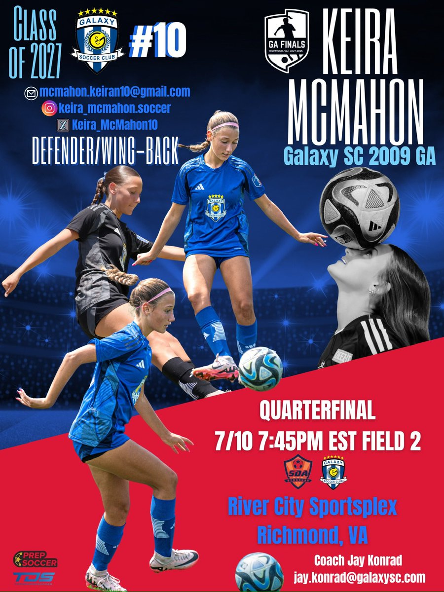 Keira_McMahon10 (@keiramcmah33108) on Twitter photo So excited to be back in Virginia for our second consecutive year competing in GA Finals against top competition! Come and watch us play!
<a href="/GAcademyLeague/">Girls Academy</a> <a href="/galaxy09GA/">Galaxy2009GA</a>
<a href="/GalaxySCIL/">Galaxy Soccer Club</a>
<a href="/TopDrawerSoccer/">TopDrawerSoccer</a>
<a href="/PrepSoccer/">Prep Soccer ⚽️</a>
<a href="/ImYouthSoccer/">ECNL/GA/Recruiting/College Soccer</a>
<a href="/TheSoccerWire/">SoccerWire</a>
<a href="/JREskilson/">J.R. Eskilson</a>
<a href="/VicOlorunfemi10/">Victor Olorunfemi</a> So excited to be back in Virginia for our second consecutive year competing in GA Finals against top competition! Come and watch us play!
<a href="/GAcademyLeague/">Girls Academy</a> <a href="/galaxy09GA/">Galaxy2009GA</a>
<a href="/GalaxySCIL/">Galaxy Soccer Club</a>
<a href="/TopDrawerSoccer/">TopDrawerSoccer</a>
<a href="/PrepSoccer/">Prep Soccer ⚽️</a>
<a href="/ImYouthSoccer/">ECNL/GA/Recruiting/College Soccer</a>
<a href="/TheSoccerWire/">SoccerWire</a>
<a href="/JREskilson/">J.R. Eskilson</a>
<a href="/VicOlorunfemi10/">Victor Olorunfemi</a>