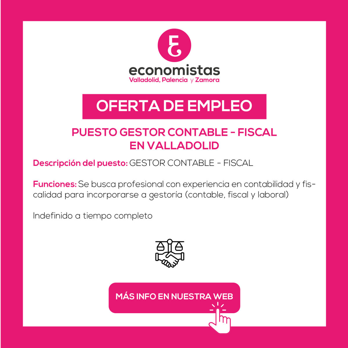 ¡NUEVA OFERTA DE EMPLEO!

👉Gestor contable - fiscal
📍Valladolid

INCRIPCION EN NUESTRA WEB 👉 ecova.es/bolsa_publica/…
