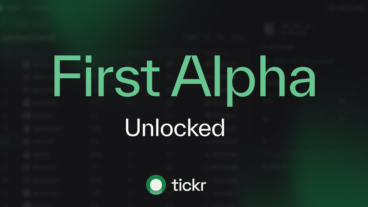 Tickrdotapp's tweet image. First alpha was unlocked by a follower on Tickr yesterday!
Creators, this is your cue to start creating the trading alpha.
Followers, head to the leaderboard, find who you trust, and unlock their edge.