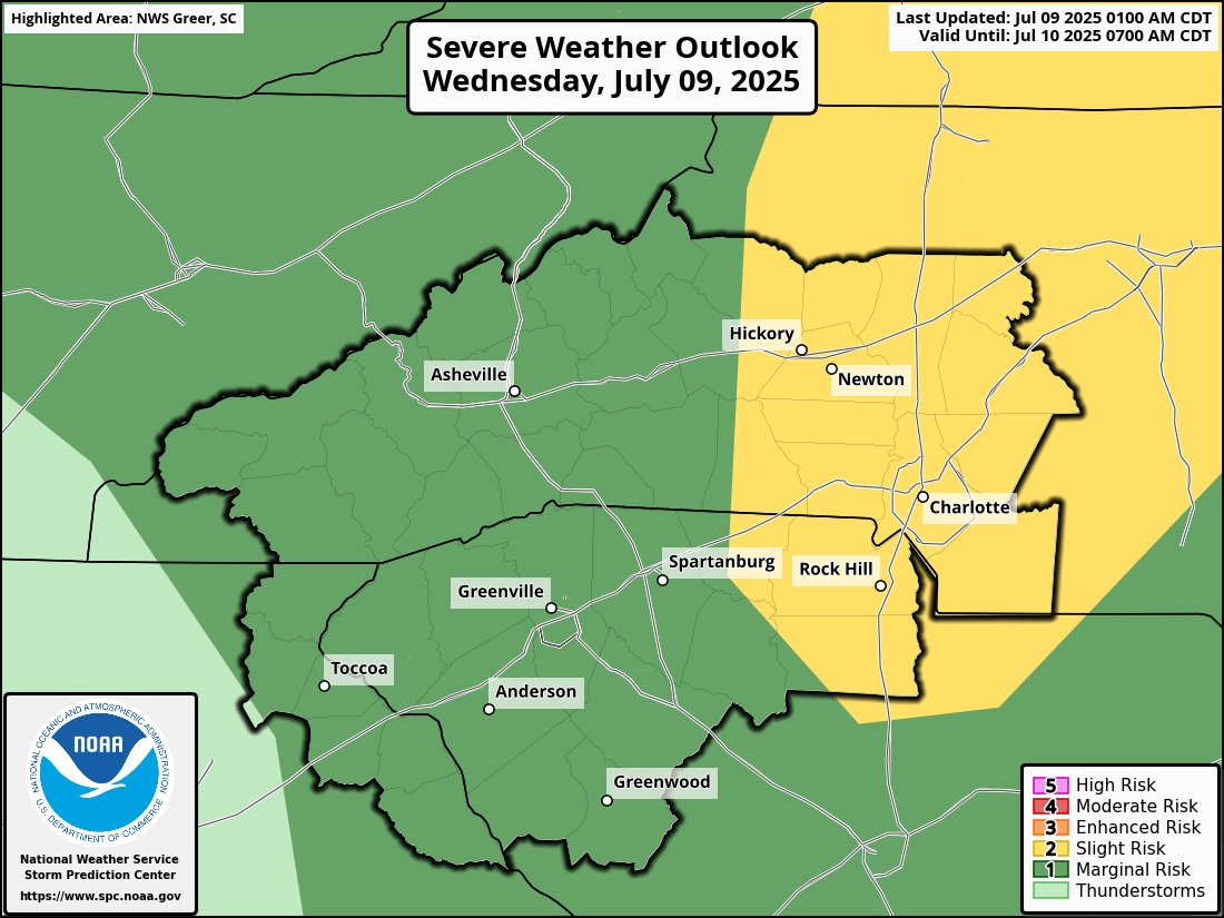Strong to severe thunderstorms will be possible across the western Carolinas &amp; NE Georgia this afternoon and evening. While the overall threat is highest over the I-77 corridor, severe storms could develop anywhere across our area.
