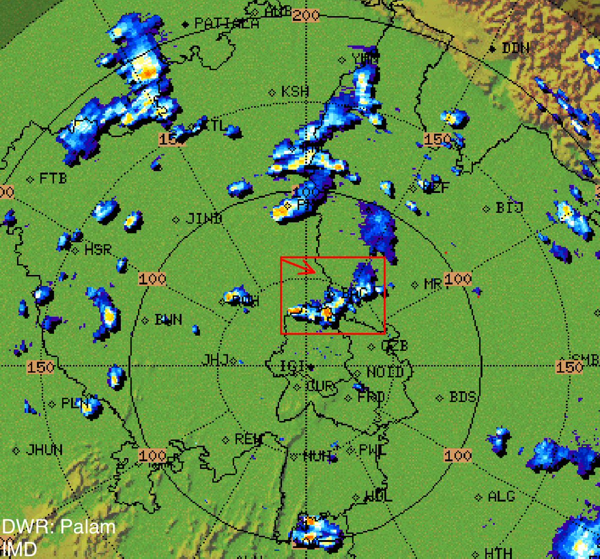 Nowcast-3
Scattered thunderstorms will bring Moderate to Heavy rains in parts of North-NorthEast #Delhi border, #Baghpat, NE #Rohtak, #Kaithal, #Karnal, #Panipat, #Ghaziabad (10%), #Meerut, #Fatehabad and SW #Patiala