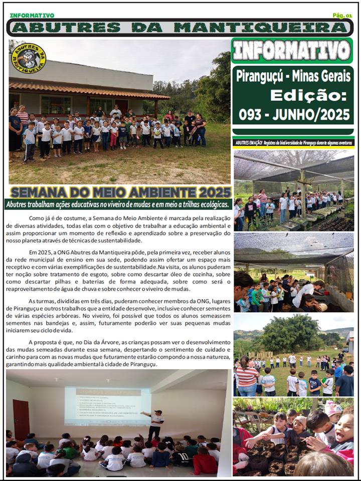 ASAAM_Abutres's tweet photo. Saudações a todos! Chegamos a nonagésima segunda edição do Informativo Abutres. Contate-nos seja nosso parceiro em defesa do meio ambiente e na divulgação de boas práticas ambientais, ajude-nos a tornar nossa cidade e nossa região em um local com + qualidade de vida.  INSPIRE-SE! https://t.co/HexcZoWDDj