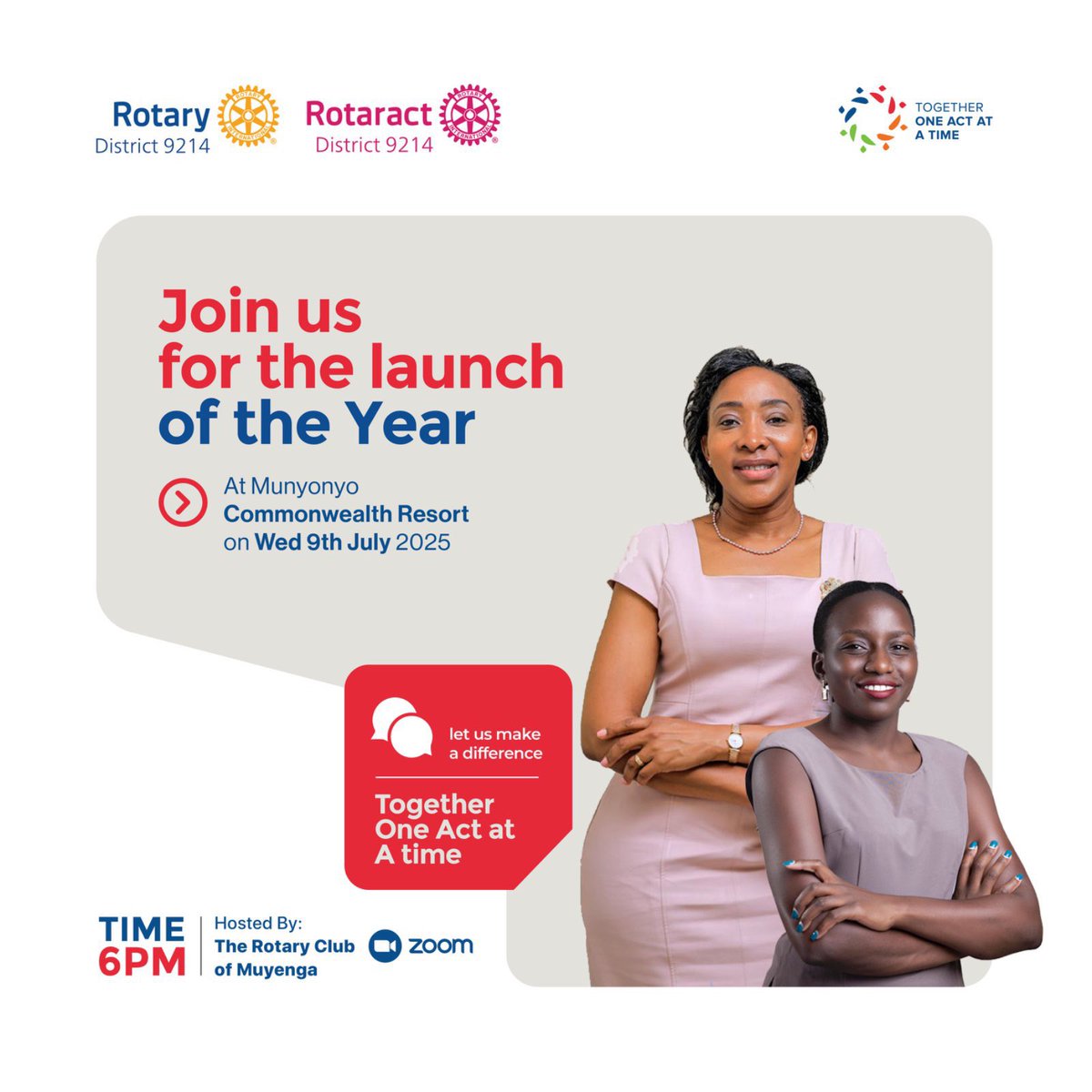 Hello Rotary  family 😊 
Join us for the launch of the year 

Venue: Munyonyo Common wealth resort 

Date:📅 Wednesday 9th July 2025
Time: 6pm

Hosted by the rotary club of Muyenga  

*Together one act at a time*