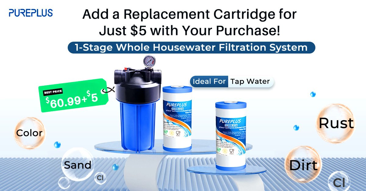 Pureplus4's tweet image. For a short time only, grab the PUREPLUS 10 x 4.5 Inch Whole House Water Filter System for just $60.99 — and here’s the best part:
🛒 Add an extra replacement cartridge (regularly $25.99) for only $5 more! 🙌
Shop now while supplies last!👉 bit.ly/3IB9aSo