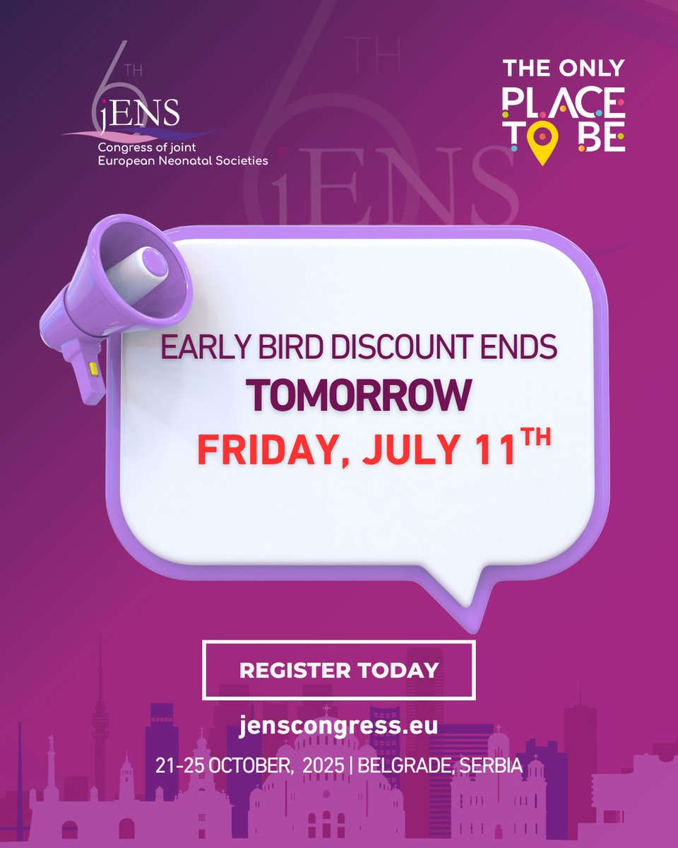 JENS_Congress's tweet image. If you haven't secured your registration for #jENScongress 2025, tomorrow is your only chance!
Register before Friday, 11 July 2025, 23:59 CEST👉: bit.ly/jENS-REGISTRAT…
@ESPR_ESN @gfcni_newborn @UENPS_EU