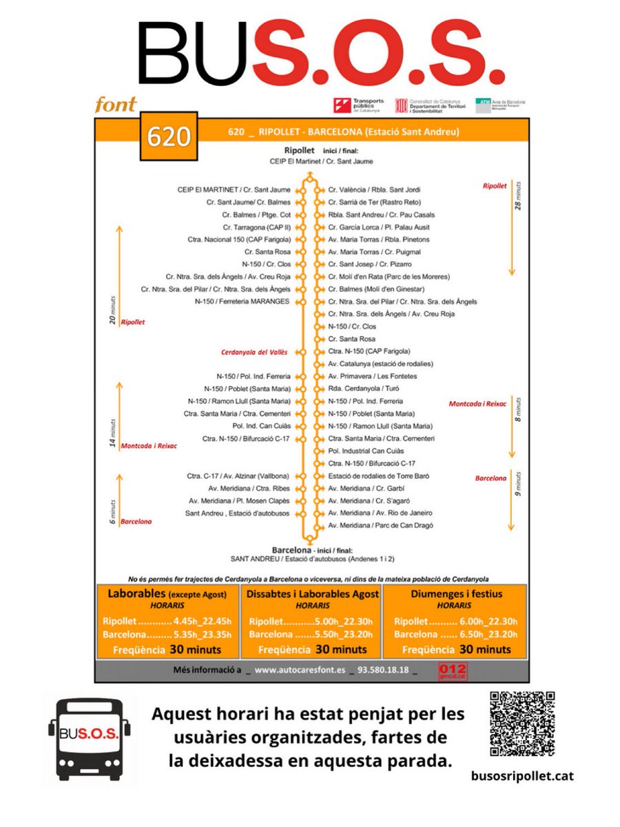 El col·lectiu BuS.O.S. ha anunciat que ha penjat els horaris de les línies en algunes parades,  en protesta pel que considera "deixadesa" de la concessionària Font i l'Ajuntament, a qui acusa de no mantenir la informació i que les pantalles tampoc funcionin.