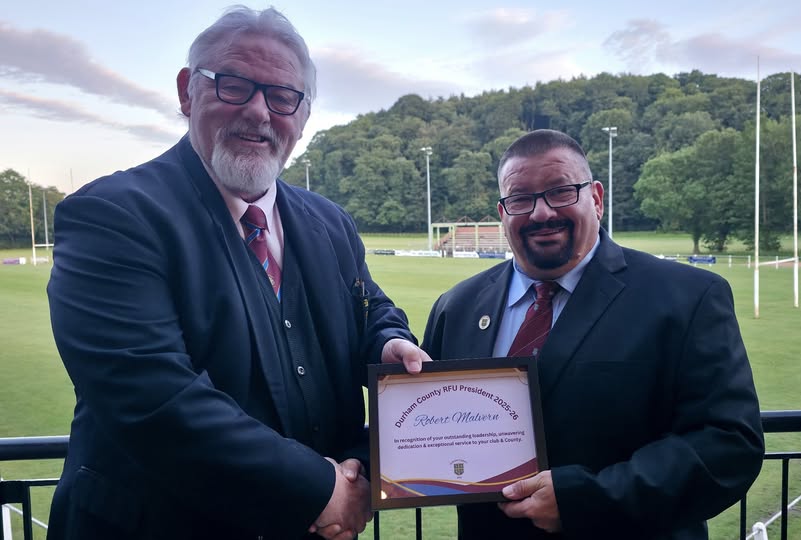 Durham County RFU (@durhamrfu) on Twitter photo The 139th County AGM tonight saw Bob Malvern, <a href="/ayclifferugby/">Aycliffe Rugby Club</a> appointed as the President of the County for season 2025 - 2026.
Congratulations Bob and enjoy your year.
Bob is pictured with outgoing with now Immediate Past-President Kevin Robinson.
#durhamrfu #durhabymcountyrug The 139th County AGM tonight saw Bob Malvern, <a href="/ayclifferugby/">Aycliffe Rugby Club</a> appointed as the President of the County for season 2025 - 2026.
Congratulations Bob and enjoy your year.
Bob is pictured with outgoing with now Immediate Past-President Kevin Robinson.
#durhamrfu #durhabymcountyrug