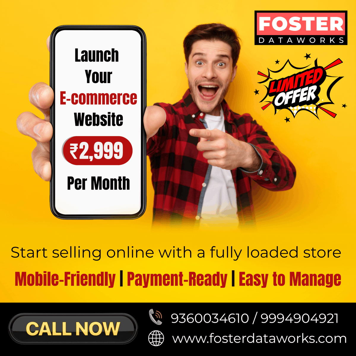 FDataworks's tweet photo. 🚨 𝐋𝐢𝐦𝐢𝐭𝐞𝐝 𝐓𝐢𝐦𝐞 𝐎𝐟𝐟𝐞𝐫! 

Launch your E-commerce website at just ₹2,999/month.
Mobile-friendly, payment-ready &amp; easy to manage.

📞 9360034610 | https://t.co/MFOlMHfhHw

#Ecommerce #StartupIndia  #WebDesign #website #lowprice #lowcostwebsite #lowcost https://t.co/MyHF953IA9