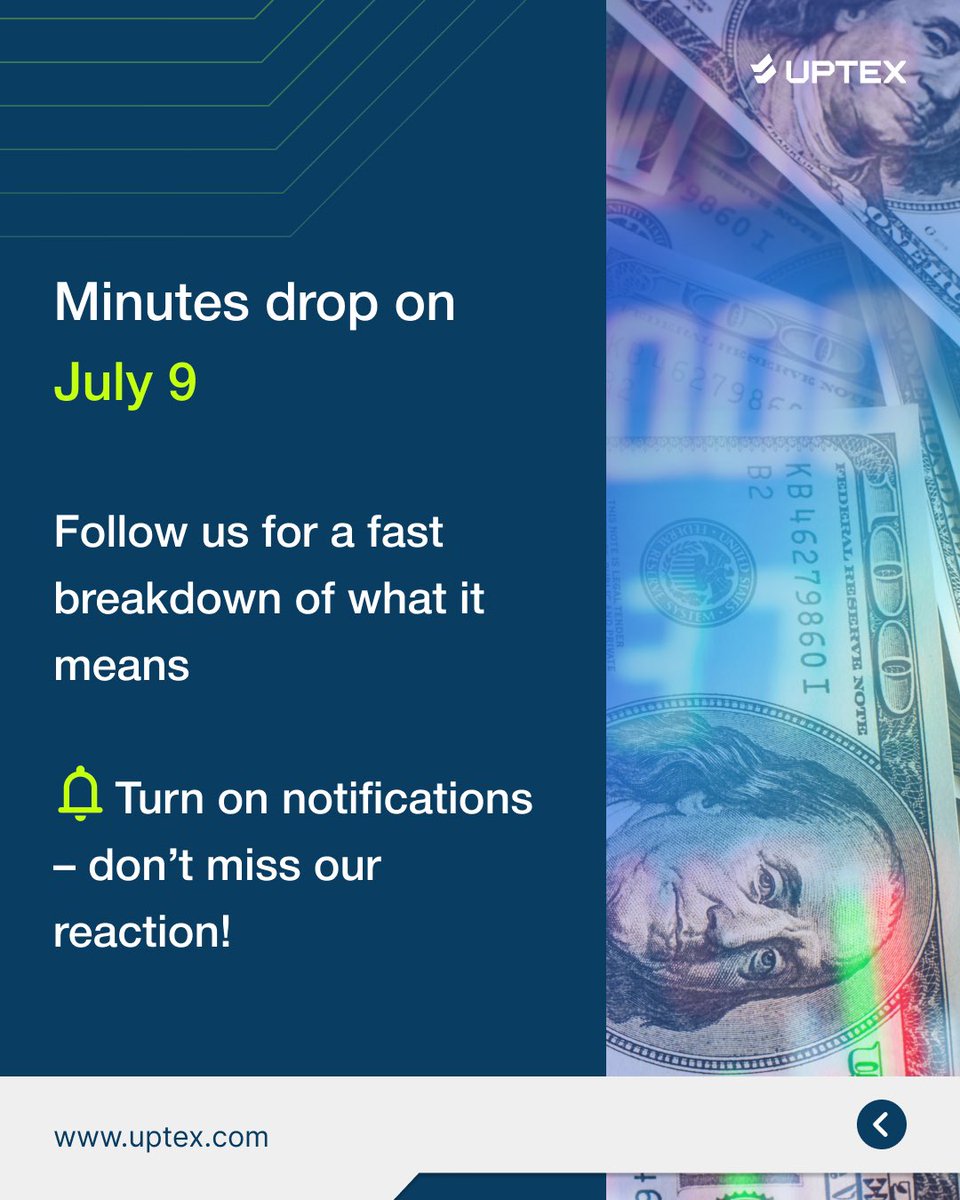 UptexForex's tweet photo. The June FOMC Minutes drop on July9and could shift the Fed’s entire outlook on inflation,growth, and rate cuts.
We’ll break it down for traders,fast and clear.Follow us & turn on notifications!
#FOMC #FederalReserve #USD #Gold #Bitcoin #MarketOutlook #InterestRates #Forex #Uptex https://t.co/4nzB3fmVeX
