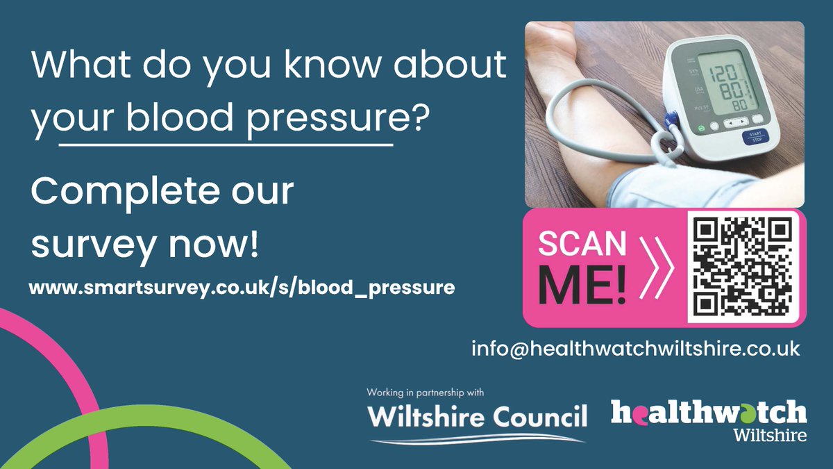 Healthwatch Wiltshire (@hwwilts) on Twitter photo How much do you know about your blood pressure? Please complete our short survey: smartsurvey.co.uk/s/blood_pressu…
We're working with <a href="/wiltscouncil/">Wiltshire Council #WiltshireTogether</a> to understand how to encourage more people to get their blood pressure checked - particularly those at risk of having high blood pressure. How much do you know about your blood pressure? Please complete our short survey: smartsurvey.co.uk/s/blood_pressu…
We're working with <a href="/wiltscouncil/">Wiltshire Council #WiltshireTogether</a> to understand how to encourage more people to get their blood pressure checked - particularly those at risk of having high blood pressure.