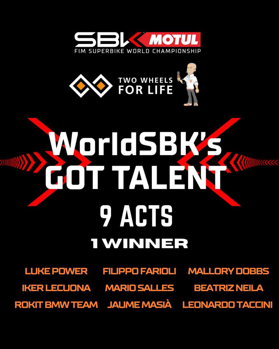 mhillofficial's tweet photo. 🎵 Who do you want to see winning #WorldSBKsGotTalent 2025? 🎵 

@2WheelsforLife @DoningtonParkUK 

Saturday 12th July at 1815. See you there! 

@Mallory126 @Luke68Power @LecuonaIker @BEATRIZNEILA36 @SMRWorldSBK @jaume_masia #LeonardoTaccini #MarioSalles #FilippoFarioli https://t.co/RYJWRIUkEA