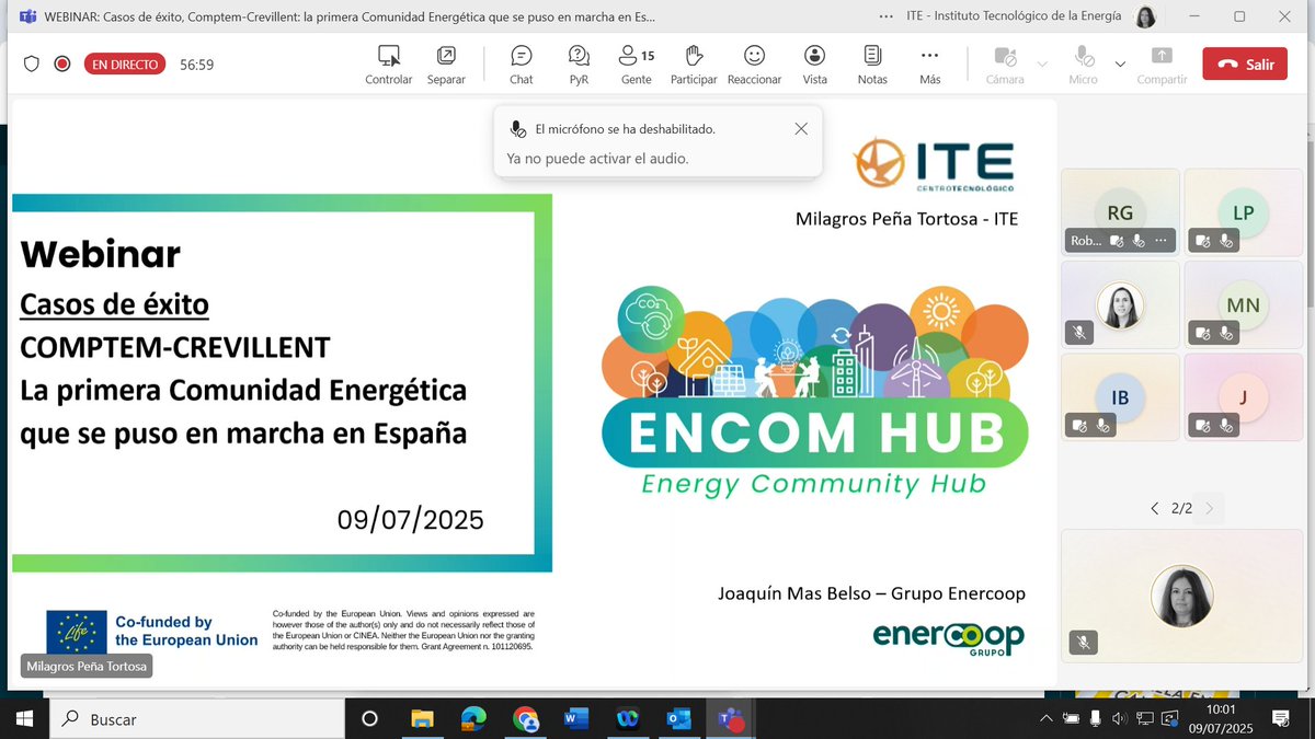 itenergia's tweet photo. 💻 Hoy hemos celebrado el webinar "Casos de éxito, Comptem-Crevillent: la primera Comunidad Energética que se puso en marcha en España" junto con @grupoenercoop #ProyectoEncomHub
@EU_Commission @GVAivace @legacoop  #aeess @concoval  @FedCoopElec, #AAE  #GECLER #CTBG https://t.co/6glivZ4tTo