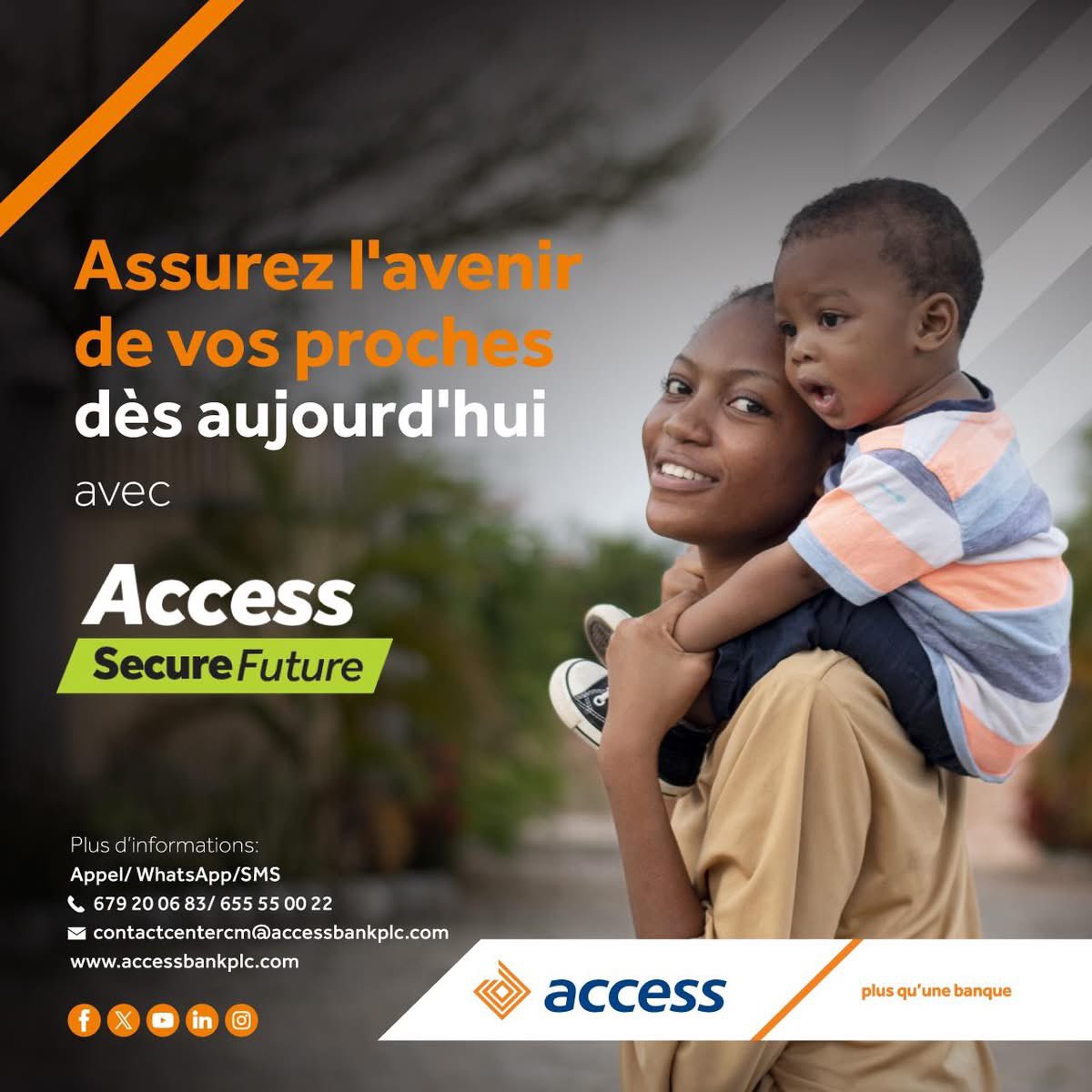 🌟 Assurez l'avenir de vos proches avec Access SecureFuture !  Profitez d'un revenu garanti, d'une sécurité financière et de plans flexibles adaptés à vos besoins. 

Avec des conseillers financiers experts disponibles pour vous guider, faites le premier pas vers la tranquillité
