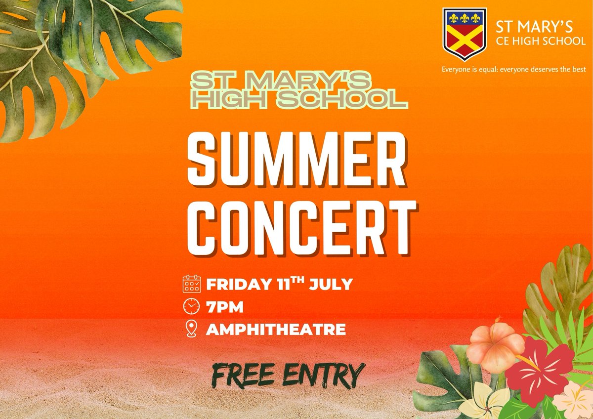 📷📷 FREE Summer Concert!
Join us this Friday 11th July at 7pm in the stunning amphitheatre courtyard at St Mary’s High School for an unforgettable night of music!
NO tickets needed! Just show up and soak in the music.
#SummerConcert #StMarysMusic #PhoenixSingers