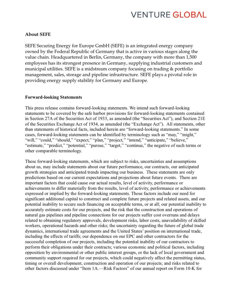 Venture_Global's tweet image. 🚨Venture Global & @SEFEGmbH announce expansion of LNG partnership 🚨
SEFE will purchase an additional 0.75 MTPA of LNG from Venture Global’s CP2 project, increasing the total volume of LNG purchased by SEFE to 3.0 MTPA.
“Venture Global is thrilled to expand our strategic…