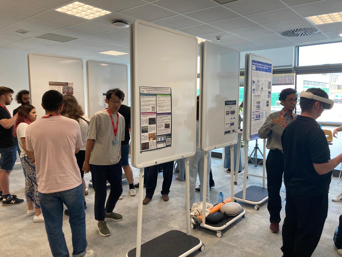 SummerSchool_XR's tweet photo. Time to explore what others are building! At the 3rd #EURASIP Int. #SummerSchool2025 on #XR we dive into the #Posters &amp; #Demos Session. Participants present their latest research &amp; XR prototypes —
from cutting-edge interaction to immersive storytelling
#Research @eurasip @nokia https://t.co/ZFB17Av5fS