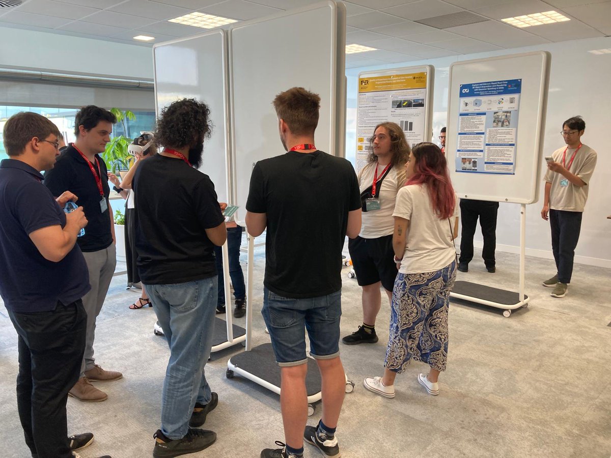 SummerSchool_XR's tweet photo. Time to explore what others are building! At the 3rd #EURASIP Int. #SummerSchool2025 on #XR we dive into the #Posters &amp; #Demos Session. Participants present their latest research &amp; XR prototypes —
from cutting-edge interaction to immersive storytelling
#Research @eurasip @nokia https://t.co/ZFB17Av5fS
