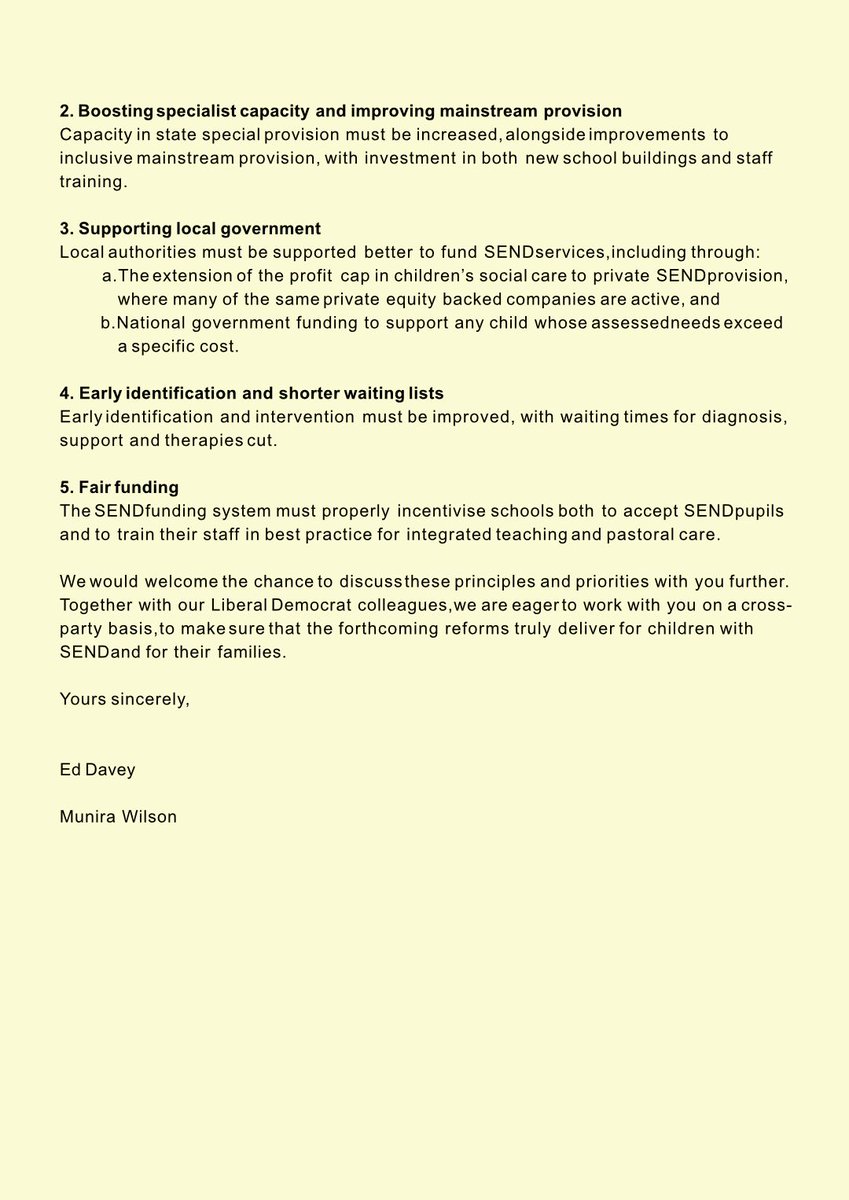 Today @MuniraWilson and I have written to the Prime Minister, calling on him to ensure that reform of the SEND system has children at its heart.

After years of Conservative neglect, the SEND system needs fundamental change. But change must be a step forwards not backwards.

🧵1/