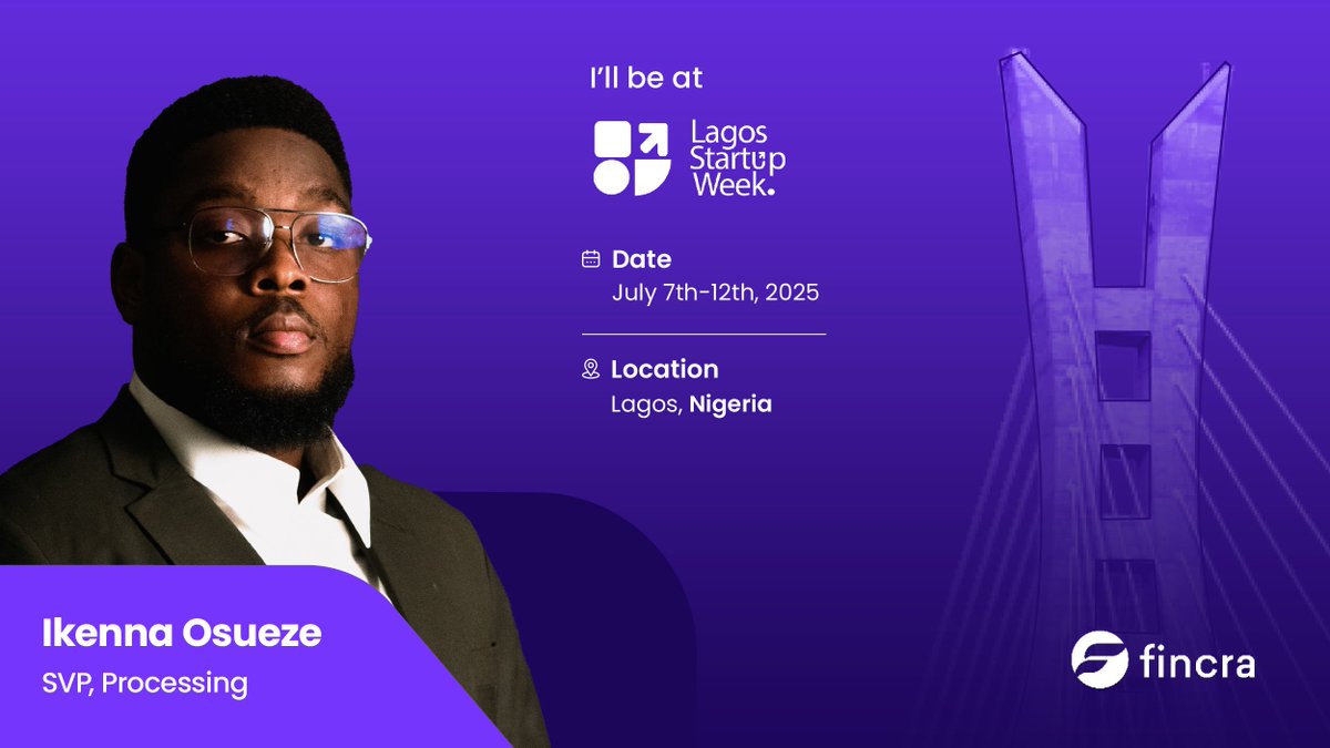 We're excited to announce that we'll be at Lagos Startup Week! 🎉

Join us tomorrow, July 10th, and Friday, July 11th, at The Civic Centre, VI, Lagos.

Don't miss our SVP of Processing, Ikenna Osueze, as he speaks on "Unlocking Open Banking: The next phase for Nigerian Fintech"