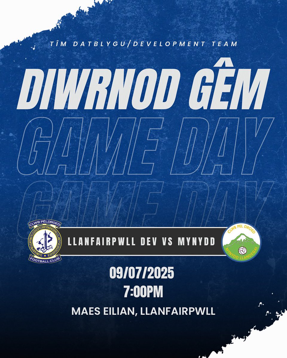 ⚽️DIWRNOD GÊM/MATCH DAY⚽️

Y tîm datblygu yn chwarae eu ail gêm gyfeillgar heno/Second pre-season game tonight for our Development Team.

Cpd Llanfairpwll Fc Dev vs CPD Mynydd Llandegai FC

⏰ 7:00pm

📍Maes Eilian, Llanfairpwll

💙💙💙💙💙💙💙💙💙