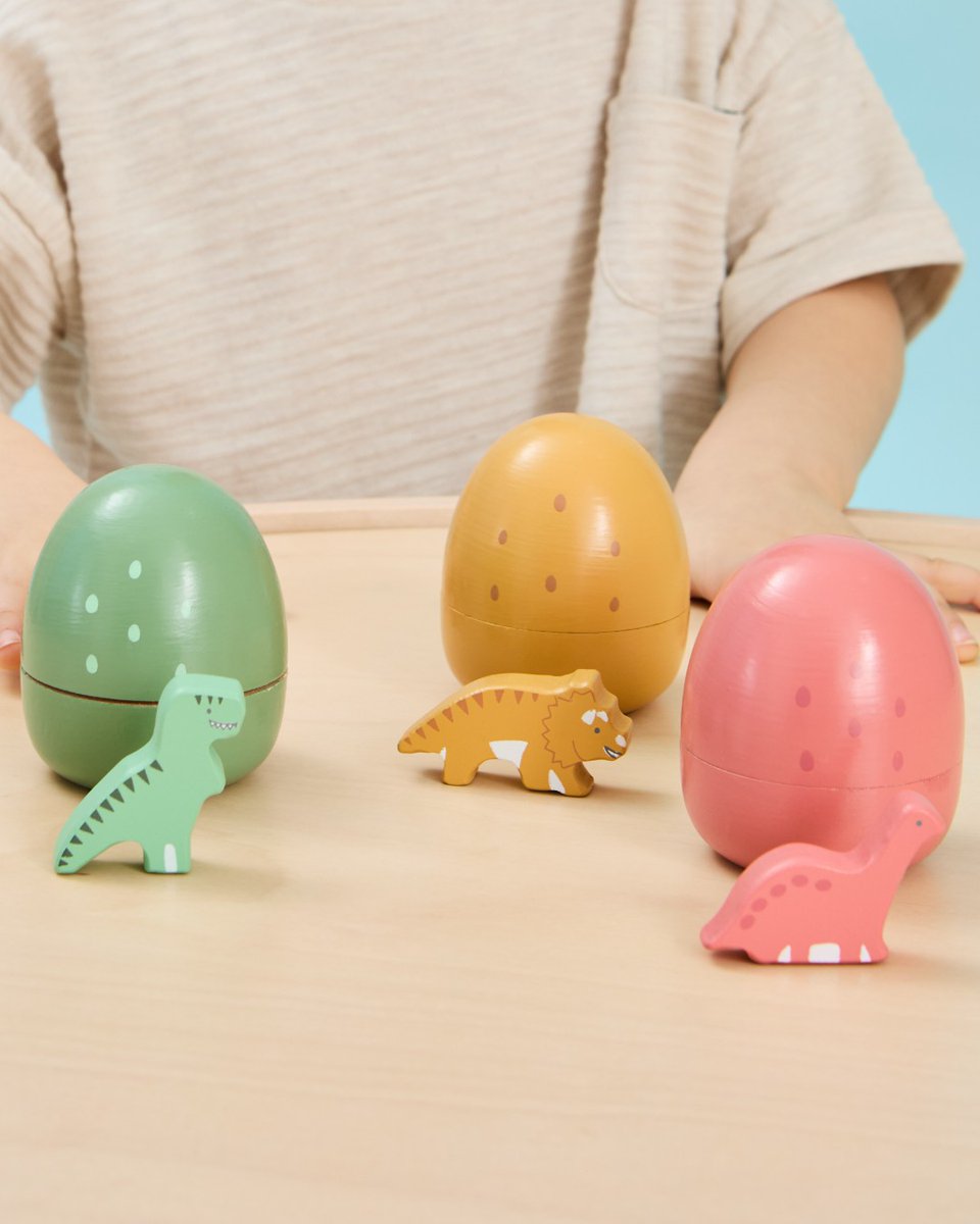 Eggs-hatching, 1, 2, 3 - which dinosaur can you see?🥚Crack open our Dinosaur Wooden Eggs and get ready to roar with your own set of mini dinosaurs! 🦖 
bit.ly/3Iw6MML