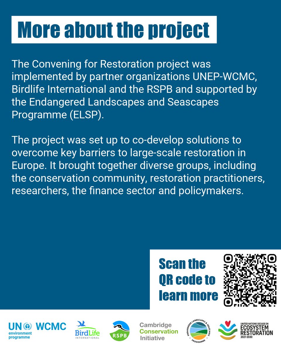 unepwcmc's tweet image. The Convening for Restoration initiative comes to an end!
As it draws to a close, project leaders share some of the key successes and lessons learned on how to overcome key barriers to large-scale #restoration projects in Europe.
🔗Learn more: tinyurl.com/mr2yktwh