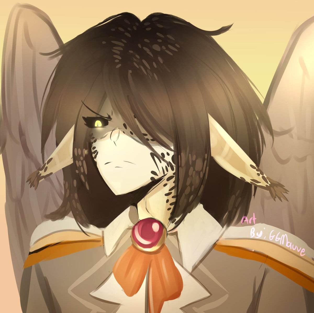 GeminiMauve's tweet image. First Revenge/Friendly Fire Art I did on Artfight!! >:DD
(I love owl-like and scowly characters fr)