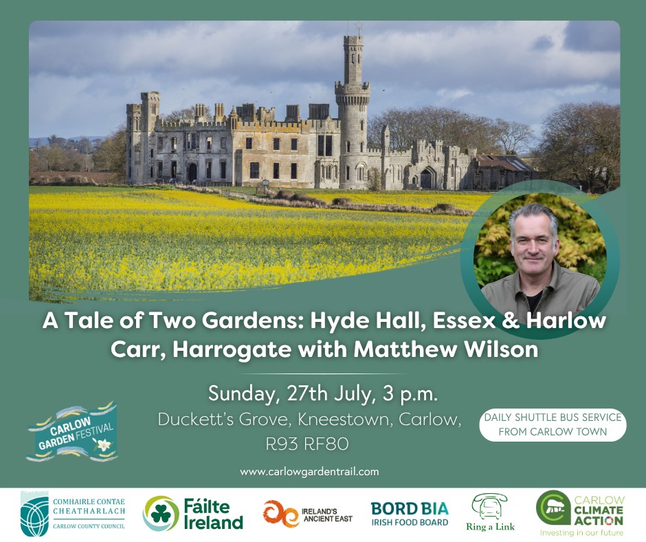 carlowtourism's tweet photo. 🌿In this engaging talk, A Tale of Two Gardens, Matthew Wilson reflects on his time managing two of the UK’s most iconic RHS gardens — Hyde Hall in Essex and Harlow Carr in Harrogate — offering a behind-the-scenes look at the contrasting challenges, opportunities and transformations of these beloved public spaces.

Date: Sunday 27th, 3 p.m.
Venue: Duckett’s Grove, Kneestown, Carlow
Admission: €20

👉Book your place now: https://t.co/vbb9ROt3yW

During his tenure with the Royal Horticultural Society, Matthew played a key role in shaping both gardens, bringing his creative vision, practical experience and deep understanding of landscape design to the fore. At Hyde Hall, he oversaw significant developments on a dry, windy hilltop site, turning it into a flourishing garden showcasing drought-tolerant planting and innovative design. In contrast, Harlow Carr in Yorkshire, with its cooler, wetter climate, demanded a different approach — one that embraced its naturalistic setting and northern heritage.

Gardeners attending this talk will come away with a wealth of practical insights, from plant selection and design ideas to adapting planting schemes to different conditions and making the most of your garden’s microclimate. Matthew will share the design principles, planting strategies and maintenance techniques that worked — and those that didn’t — in these two very different environments, providing valuable takeaways for gardens of all sizes.

@Carlow_Co_Co @Failte_Ireland @Bordbia
#WanderOffTheTrack #CarlowGardenFestival #tourismireland #carlow #carlowtourism #irelandsancienteast #discoverireland #tourismireland #carlowcation