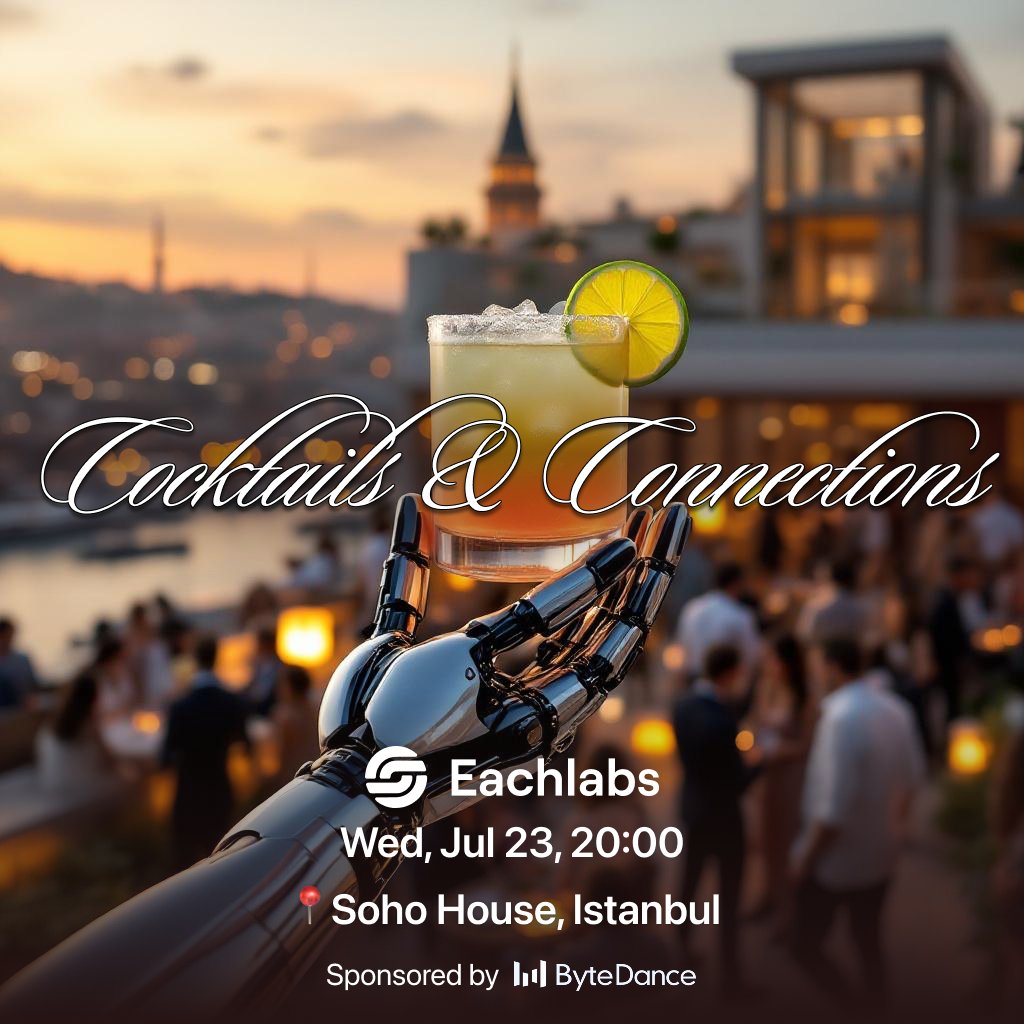 eachlabs's tweet image. Introducing Cocktails & Connections by Eachlabs – Our First-Ever Networking Event! 🍸
Presented by Eachlabs and @BytedanceTalk
With support from @ViduAI_official
We’re thrilled to announce Cocktails & Connections, a gathering designed to bring together the brightest minds in…